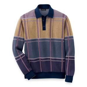 NWOT Paul Fredrick cotton button up polo multicoloured plaid retro style